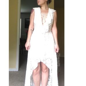 White lace high-low dress